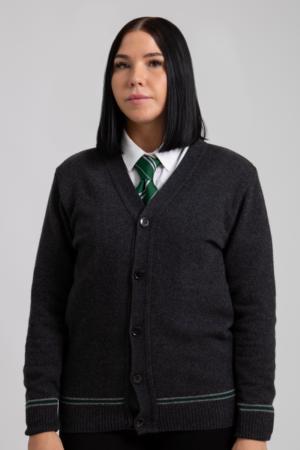 GREEN AND SILVER CARDIGAN 100% LAMBSWOOL